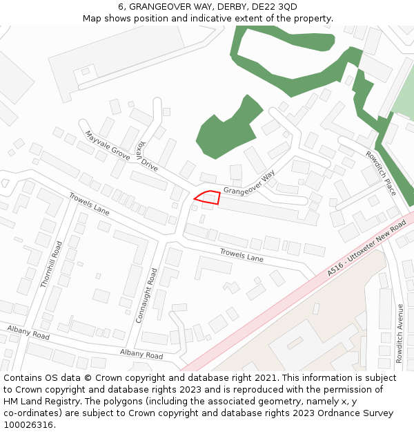 6, GRANGEOVER WAY, DERBY, DE22 3QD: Location map and indicative extent of plot