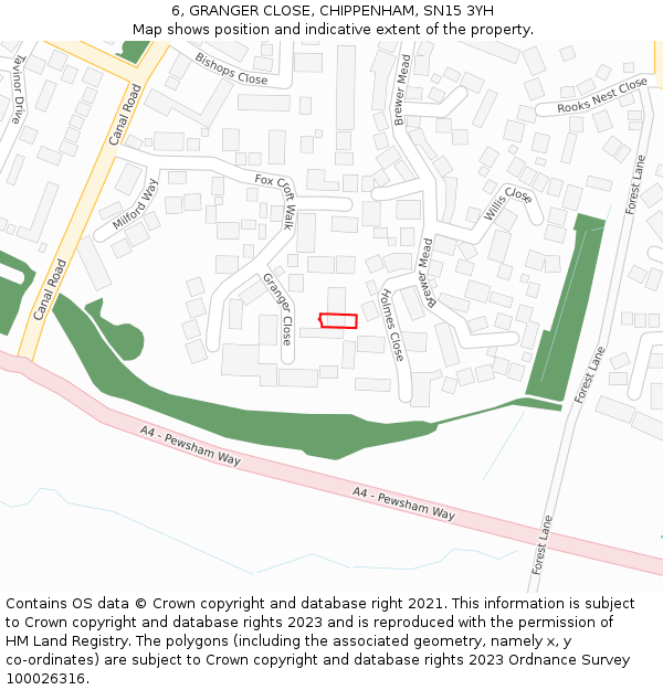 6, GRANGER CLOSE, CHIPPENHAM, SN15 3YH: Location map and indicative extent of plot