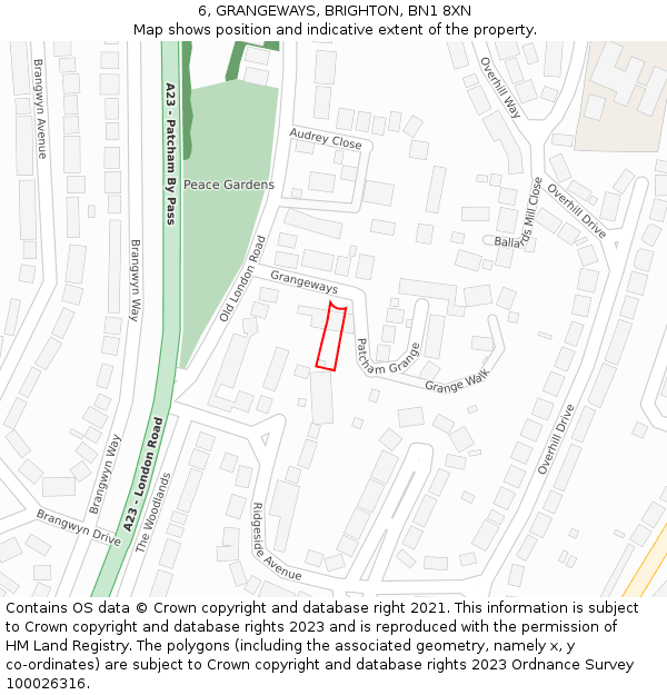 6, GRANGEWAYS, BRIGHTON, BN1 8XN: Location map and indicative extent of plot