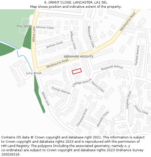 6, GRANT CLOSE, LANCASTER, LA1 5EL: Location map and indicative extent of plot