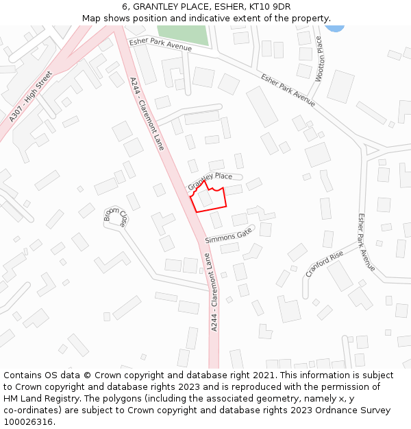 6, GRANTLEY PLACE, ESHER, KT10 9DR: Location map and indicative extent of plot