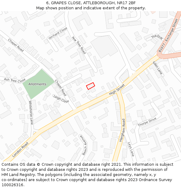 6, GRAPES CLOSE, ATTLEBOROUGH, NR17 2BF: Location map and indicative extent of plot