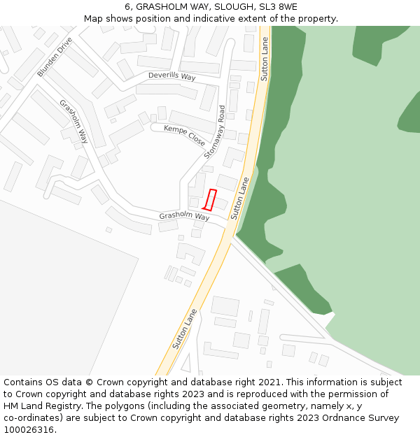 6, GRASHOLM WAY, SLOUGH, SL3 8WE: Location map and indicative extent of plot