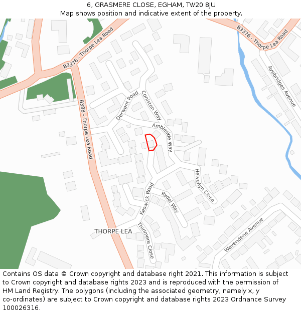 6, GRASMERE CLOSE, EGHAM, TW20 8JU: Location map and indicative extent of plot