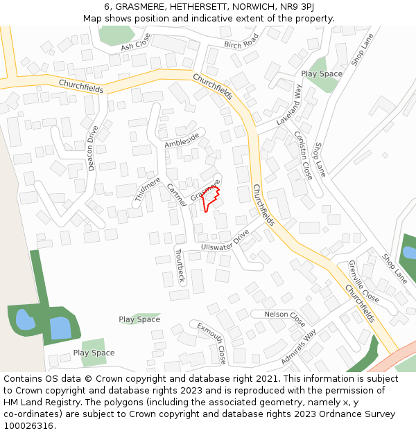 6, GRASMERE, HETHERSETT, NORWICH, NR9 3PJ: Location map and indicative extent of plot