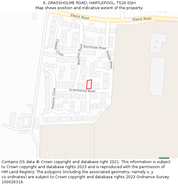 6, GRASSHOLME ROAD, HARTLEPOOL, TS26 0QH: Location map and indicative extent of plot