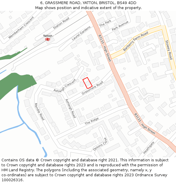 6, GRASSMERE ROAD, YATTON, BRISTOL, BS49 4DD: Location map and indicative extent of plot
