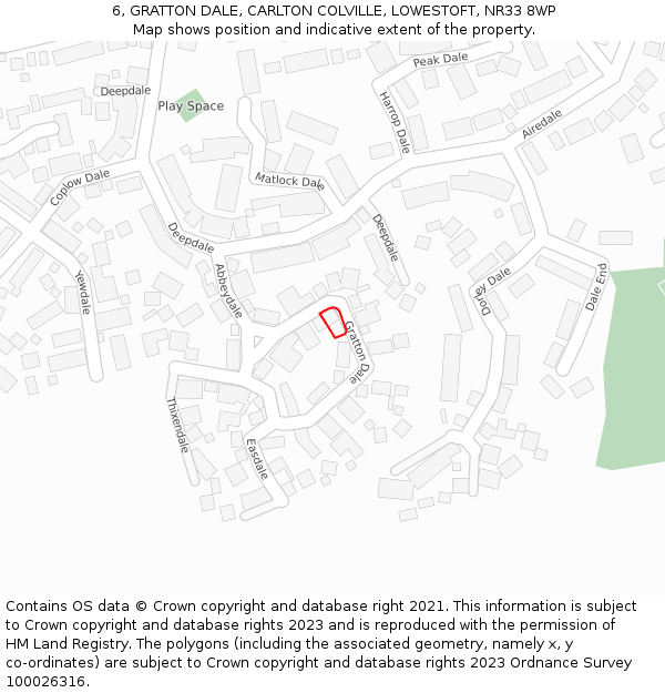 6, GRATTON DALE, CARLTON COLVILLE, LOWESTOFT, NR33 8WP: Location map and indicative extent of plot