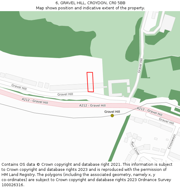 6, GRAVEL HILL, CROYDON, CR0 5BB: Location map and indicative extent of plot