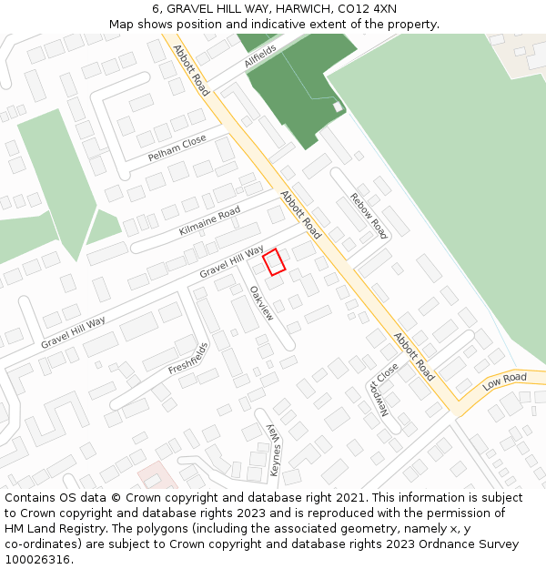 6, GRAVEL HILL WAY, HARWICH, CO12 4XN: Location map and indicative extent of plot