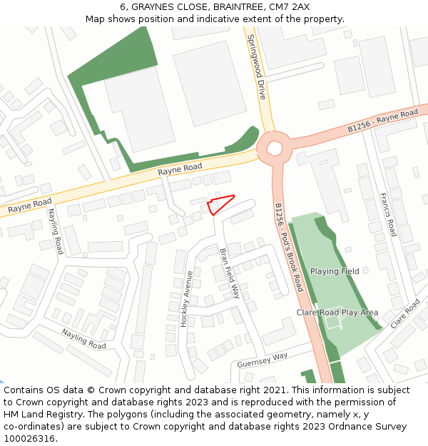 6, GRAYNES CLOSE, BRAINTREE, CM7 2AX: Location map and indicative extent of plot