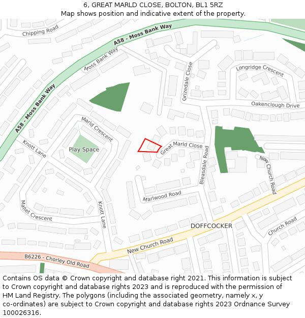 6, GREAT MARLD CLOSE, BOLTON, BL1 5RZ: Location map and indicative extent of plot