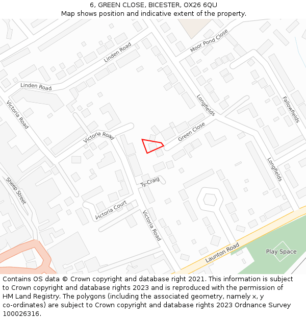 6, GREEN CLOSE, BICESTER, OX26 6QU: Location map and indicative extent of plot