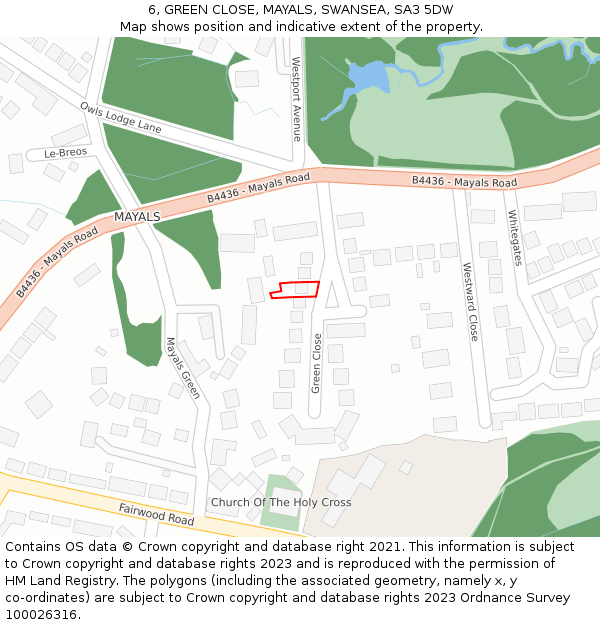 6, GREEN CLOSE, MAYALS, SWANSEA, SA3 5DW: Location map and indicative extent of plot