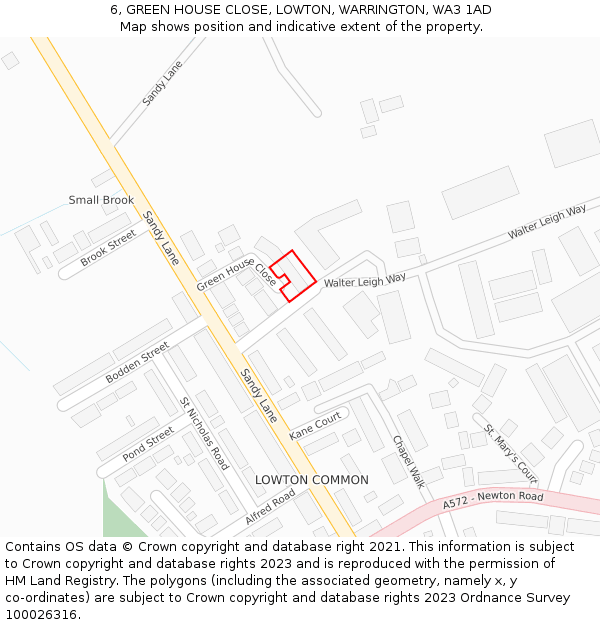 6, GREEN HOUSE CLOSE, LOWTON, WARRINGTON, WA3 1AD: Location map and indicative extent of plot