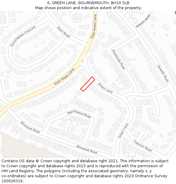 6, GREEN LANE, BOURNEMOUTH, BH10 5LB: Location map and indicative extent of plot