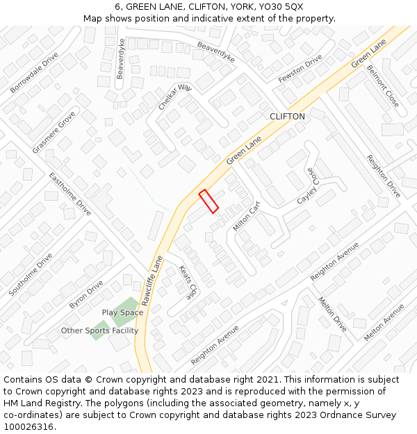 6, GREEN LANE, CLIFTON, YORK, YO30 5QX: Location map and indicative extent of plot