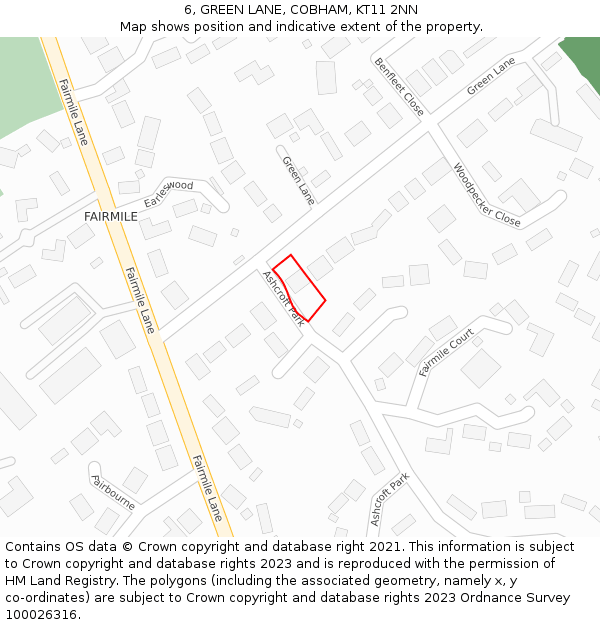 6, GREEN LANE, COBHAM, KT11 2NN: Location map and indicative extent of plot