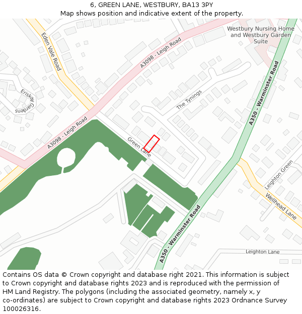 6, GREEN LANE, WESTBURY, BA13 3PY: Location map and indicative extent of plot