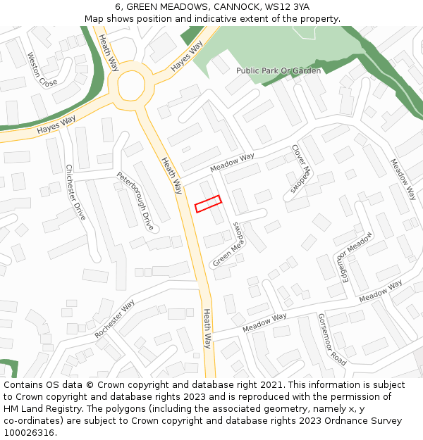 6, GREEN MEADOWS, CANNOCK, WS12 3YA: Location map and indicative extent of plot