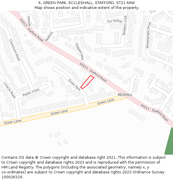 6, GREEN PARK, ECCLESHALL, STAFFORD, ST21 6AW: Location map and indicative extent of plot