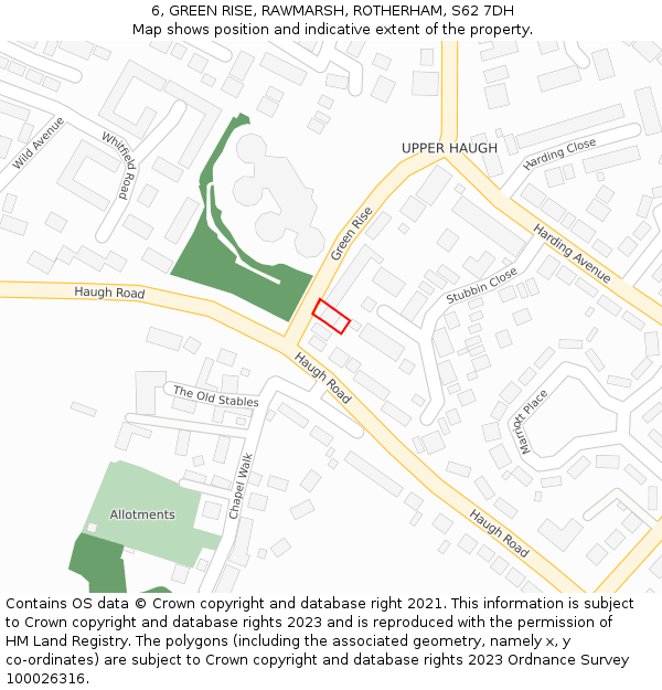6, GREEN RISE, RAWMARSH, ROTHERHAM, S62 7DH: Location map and indicative extent of plot