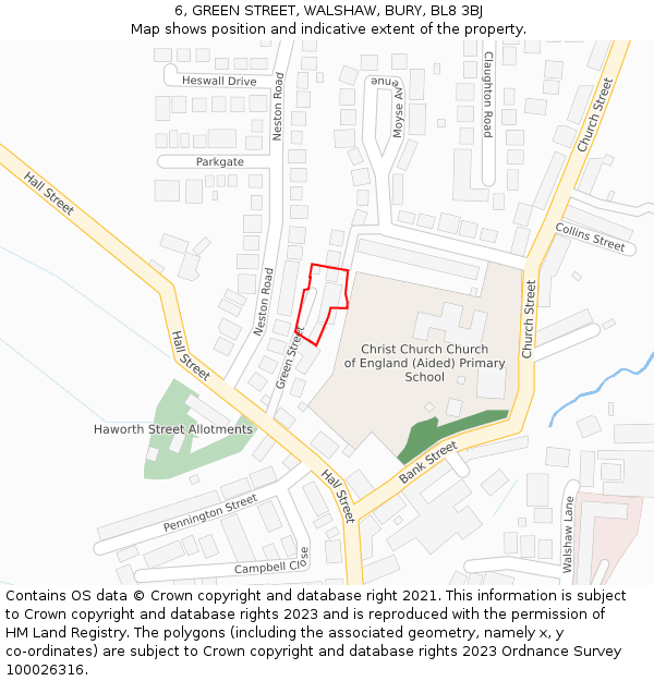 6, GREEN STREET, WALSHAW, BURY, BL8 3BJ: Location map and indicative extent of plot