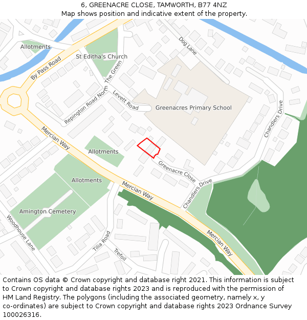 6, GREENACRE CLOSE, TAMWORTH, B77 4NZ: Location map and indicative extent of plot