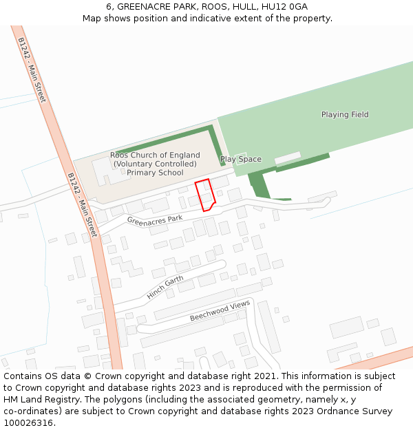 6, GREENACRE PARK, ROOS, HULL, HU12 0GA: Location map and indicative extent of plot