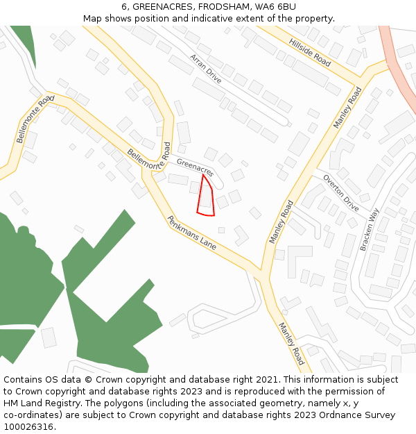 6, GREENACRES, FRODSHAM, WA6 6BU: Location map and indicative extent of plot