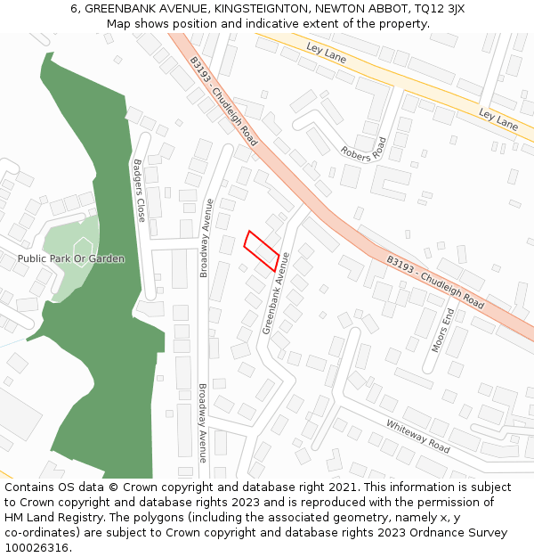 6, GREENBANK AVENUE, KINGSTEIGNTON, NEWTON ABBOT, TQ12 3JX: Location map and indicative extent of plot