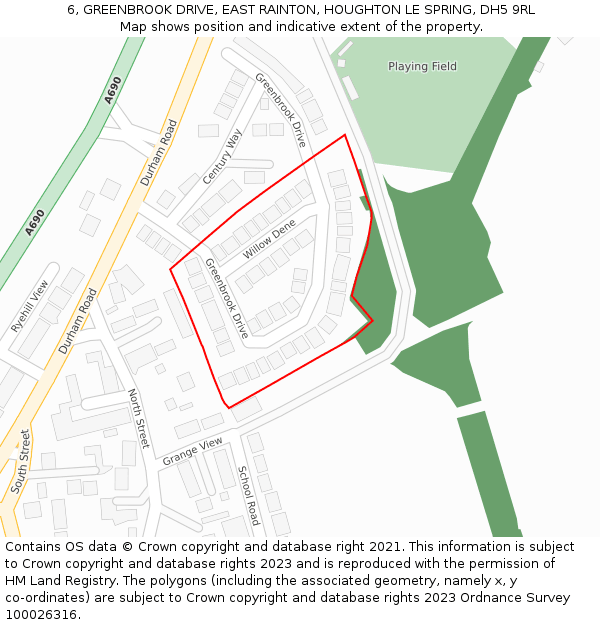 6, GREENBROOK DRIVE, EAST RAINTON, HOUGHTON LE SPRING, DH5 9RL: Location map and indicative extent of plot