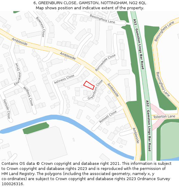 6, GREENBURN CLOSE, GAMSTON, NOTTINGHAM, NG2 6QL: Location map and indicative extent of plot