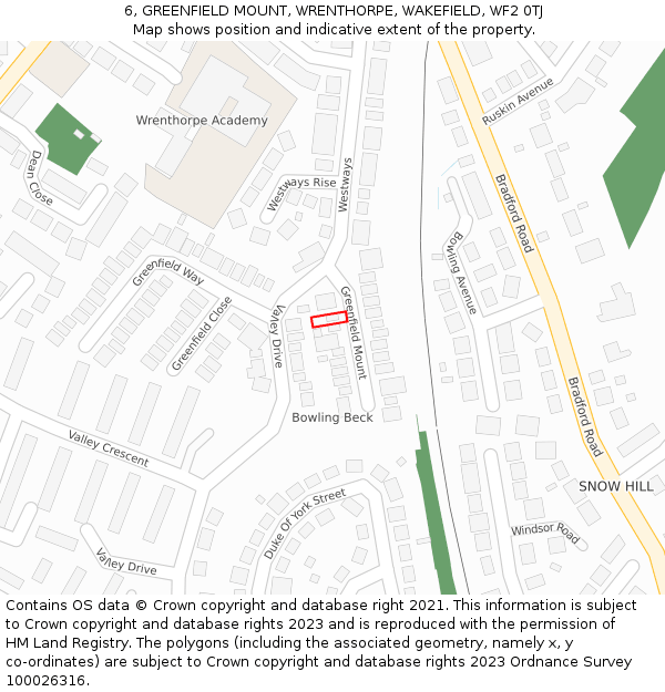 6, GREENFIELD MOUNT, WRENTHORPE, WAKEFIELD, WF2 0TJ: Location map and indicative extent of plot