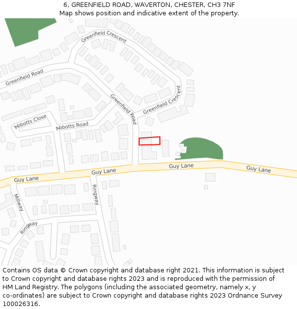 6, GREENFIELD ROAD, WAVERTON, CHESTER, CH3 7NF: Location map and indicative extent of plot