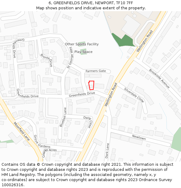 6, GREENFIELDS DRIVE, NEWPORT, TF10 7FF: Location map and indicative extent of plot