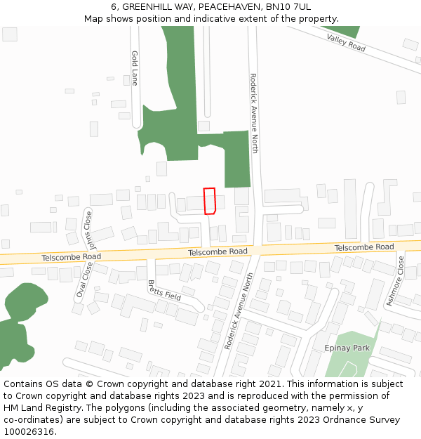 6, GREENHILL WAY, PEACEHAVEN, BN10 7UL: Location map and indicative extent of plot