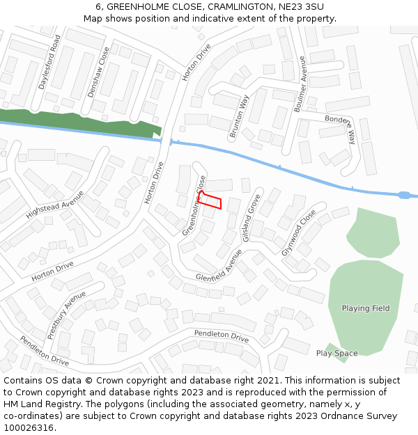 6, GREENHOLME CLOSE, CRAMLINGTON, NE23 3SU: Location map and indicative extent of plot