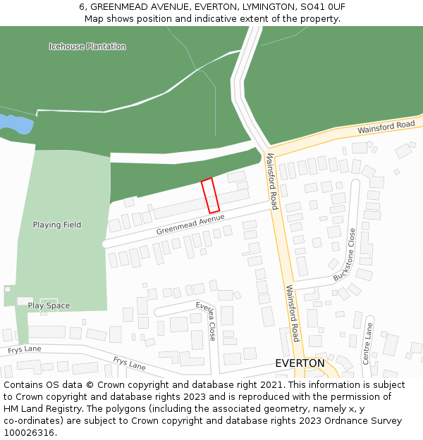 6, GREENMEAD AVENUE, EVERTON, LYMINGTON, SO41 0UF: Location map and indicative extent of plot