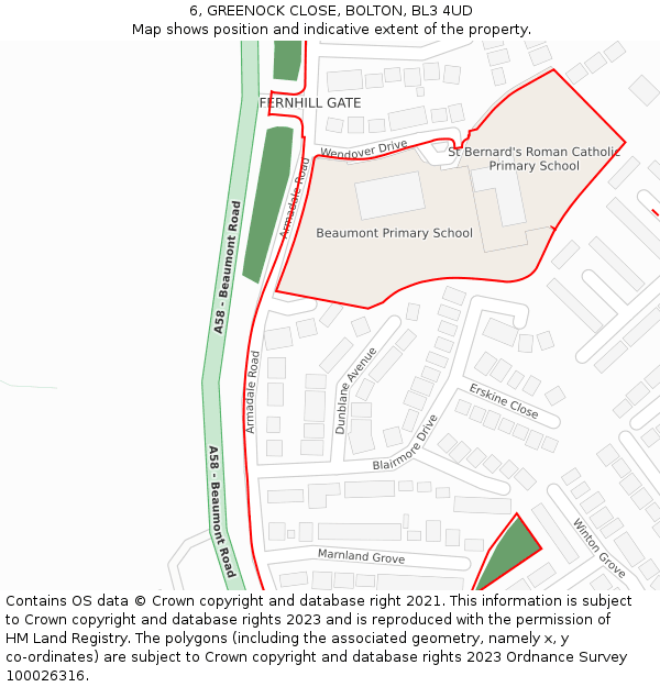 6, GREENOCK CLOSE, BOLTON, BL3 4UD: Location map and indicative extent of plot