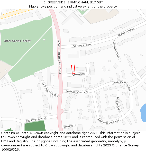 6, GREENSIDE, BIRMINGHAM, B17 0BT: Location map and indicative extent of plot