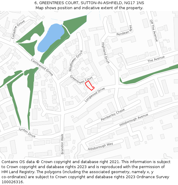 6, GREENTREES COURT, SUTTON-IN-ASHFIELD, NG17 1NS: Location map and indicative extent of plot