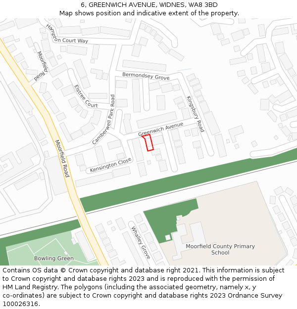 6, GREENWICH AVENUE, WIDNES, WA8 3BD: Location map and indicative extent of plot