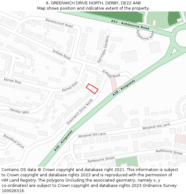 6, GREENWICH DRIVE NORTH, DERBY, DE22 4AB: Location map and indicative extent of plot