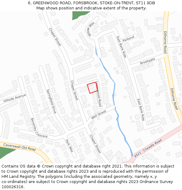6, GREENWOOD ROAD, FORSBROOK, STOKE-ON-TRENT, ST11 9DB: Location map and indicative extent of plot