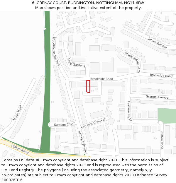 6, GRENAY COURT, RUDDINGTON, NOTTINGHAM, NG11 6BW: Location map and indicative extent of plot