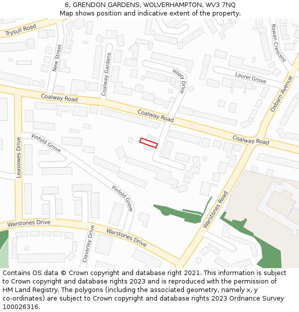 6, GRENDON GARDENS, WOLVERHAMPTON, WV3 7NQ: Location map and indicative extent of plot