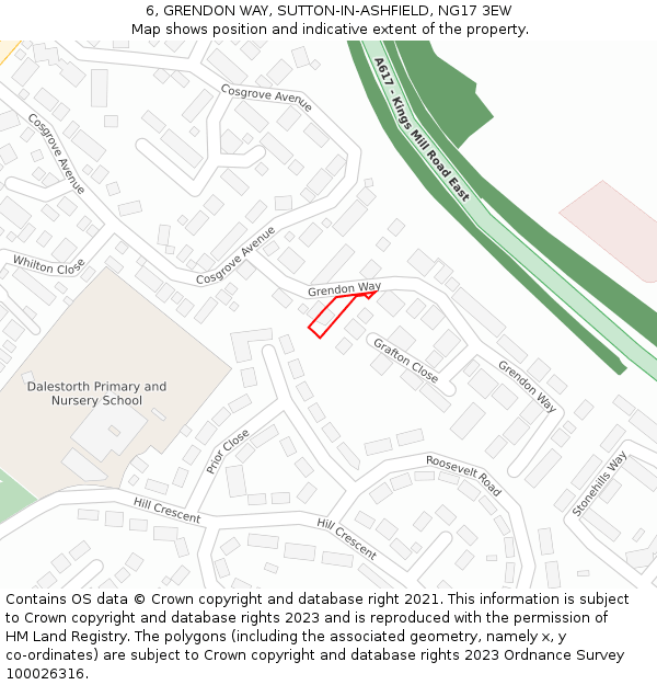 6, GRENDON WAY, SUTTON-IN-ASHFIELD, NG17 3EW: Location map and indicative extent of plot