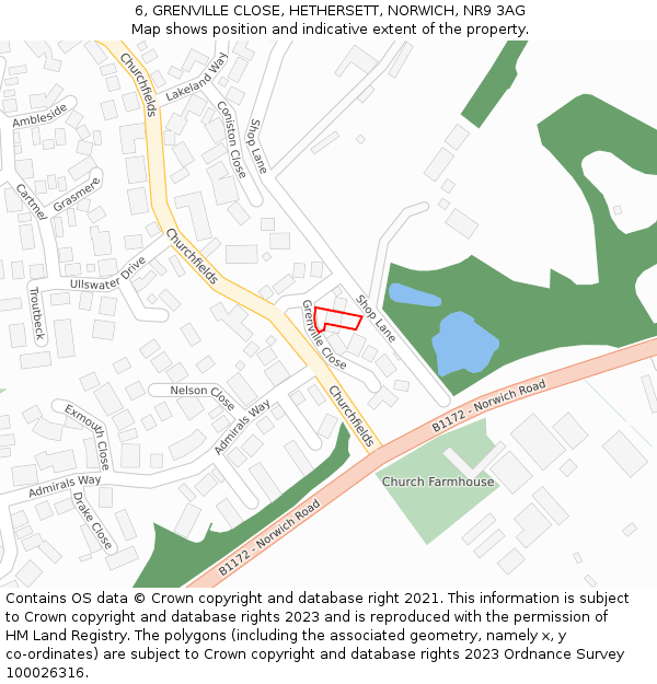 6, GRENVILLE CLOSE, HETHERSETT, NORWICH, NR9 3AG: Location map and indicative extent of plot
