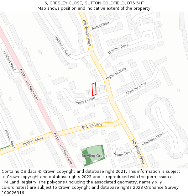 6, GRESLEY CLOSE, SUTTON COLDFIELD, B75 5HT: Location map and indicative extent of plot